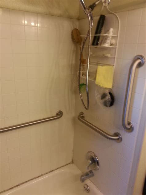 Bathroom grab bars installed in a shower. | Grab bars in bathroom, Door ...