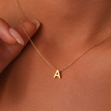 14k Gold Initial Necklace, Letter Necklace, Minimalist Initial Necklace, Solid Gold Delicate ...