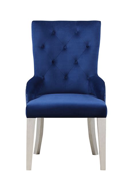 New ACME Varian Fabric Upholstered Dining Chair with Button Tufted Backrest, and Wood Legs, for ...