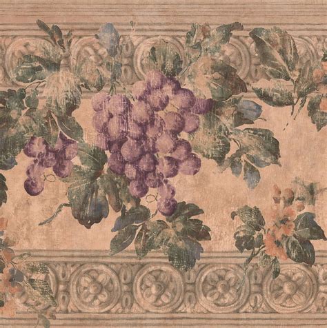 Purple Grape Vines on Ancient Wall Vintage Wide Border Retro Design, Roll 15' x 10'', Grape Vine ...