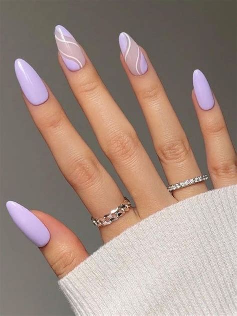 light purple almond nails with swirls Light Purple Nails, Purple Acrylic Nails, Classy Acrylic ...