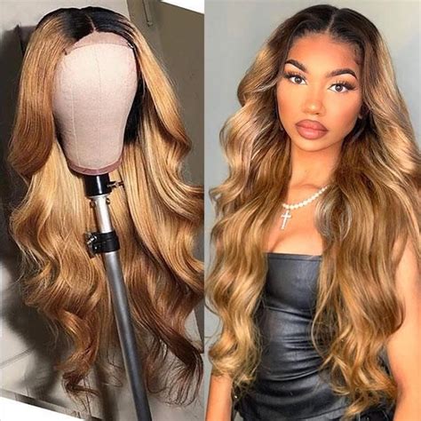 Honey Blonde Wigs Ombre 1B/27 Color 13x4 Lace Front Wig Body Wave Human Hair Wigs | Wig ...