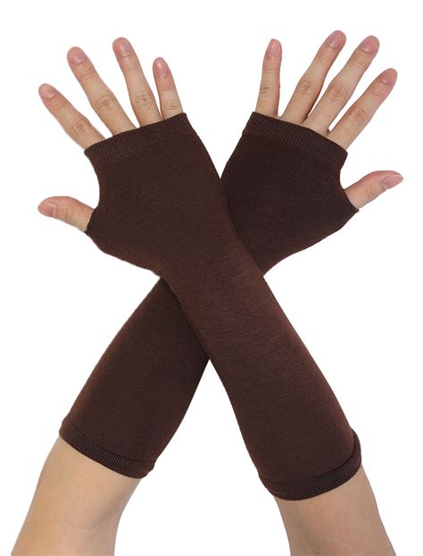 Lady Thumb Hole Stretch Wrist Arm Warmer Fingerless Gloves Pair Brown - Walmart.com - Walmart.com