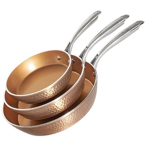 Gotham Steel Hammered Copper 3-Piece Aluminum Ti-Ceramic Nonstick Frying Pan Set (8 in., 10 in ...