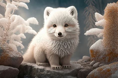 Beautiful Little Arctic Fox Cub in the Snow Stock Illustration ...