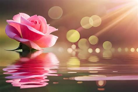 Premium AI Image | Pink rose in the water with light