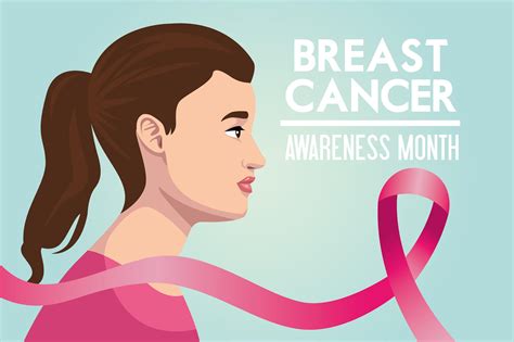 breast cancer awareness month campaign poster with woman and ribbon ...