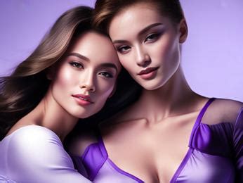 Two beautiful women in purple lingerie posing for a picture Image & Design ID 0000785561 ...