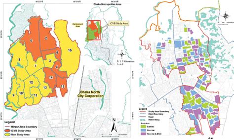 (a) ICVB study area in the six wards of Mirpur, Dhaka, Bangladesh. (b ...