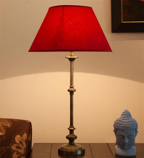Buy Maroon Cotton Shade Table Lamp with Antique Brass Base by Kapoor E Illuminations Online ...