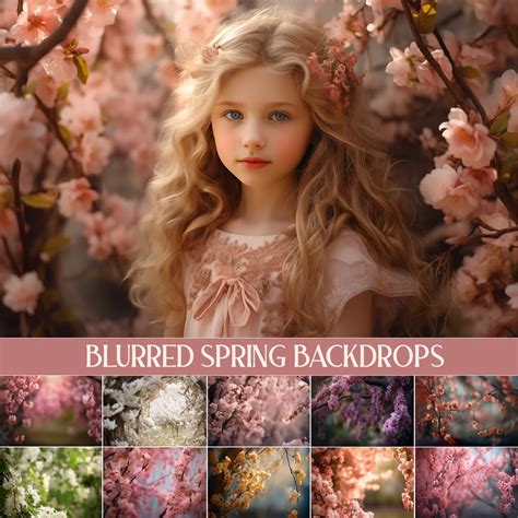 40 Blurred Spring Backdrops, Digital Portrait Photo Editing Photoshop Backgrounds, White & Pink ...
