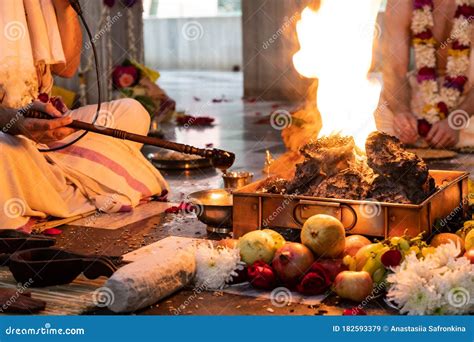 Items for the Indian Yajna Ritual. Indian Vedic Fire Ceremony Called Pooja. a Ritual Rite, for ...