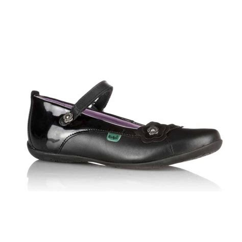 Kickers Raveena Flip Strap Girls Black Leather School Shoes - Kickers from Charles Clinkard UK