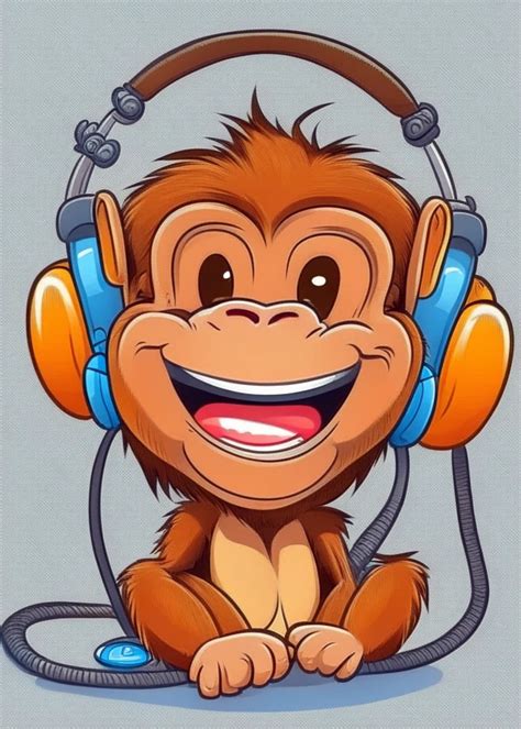 Cartoon Monkey With Headphones