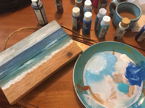 Beach Horizon Acrylic Painting on Distressed Wood Ocean Scene | Etsy