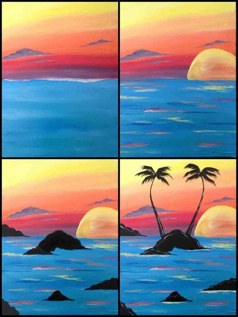 Sunset Paintings On Canvas Beach Sunset ... | Sunset painting, Oil pastel art, Canvas painting diy