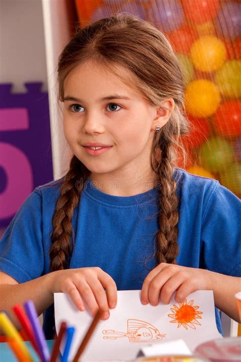 Small Students Girl Painting in Art School Class. Stock Photo - Image of small, classroom: 92558844