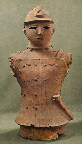 The Kofun period art,Haniwa terracotta clay figure. The man who has worn the armor. Gunma Japan ...