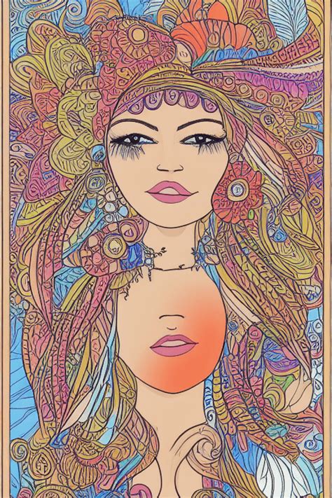 Beautiful Bohemian Woman Outline Coloring Page · Creative Fabrica