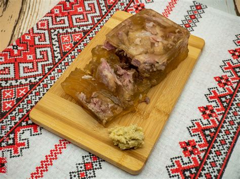 pork meat aspic known as piftie in romanian, christmas romanian traditional dish Stock Photo ...