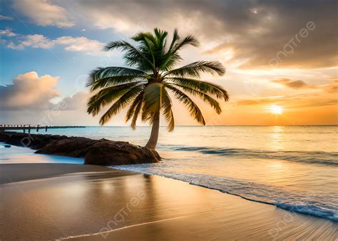 Beautiful Ocean Beach Sunset Palm Tree Nature Background Wallpaper ...