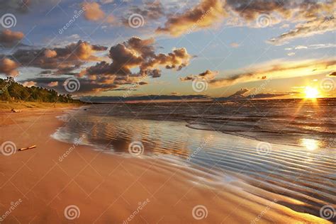 Lake Huron beach at sunset stock image. Image of county - 52572165