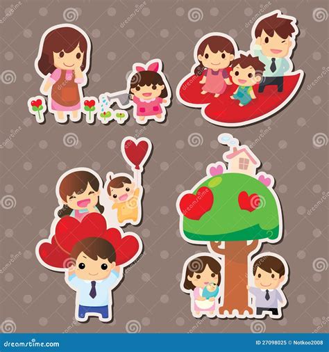 Cartoon family stickers stock vector. Illustration of house - 27098025