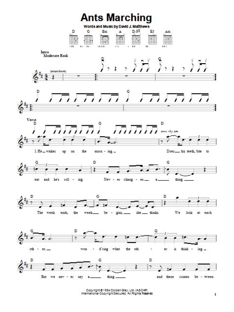 Dave Matthews Band "Ants Marching" Sheet Music Notes, Chords | Guitar ...