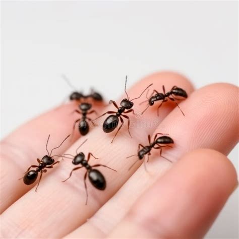 Group of Ants Sitting on Top of Person& X27;s Hand in Front of White Background. Generative AI ...