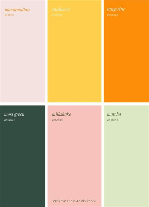 four different color palettes with the names of various colors and font ...