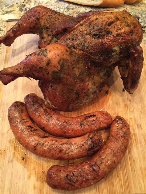 Spatchcocked half chickens with herbs — Big Green Egg Forum