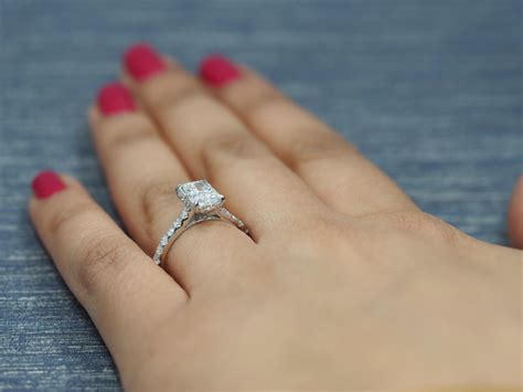 Radiant Cut Solitaire Engagement Ring With Diamonds on Band & - Etsy