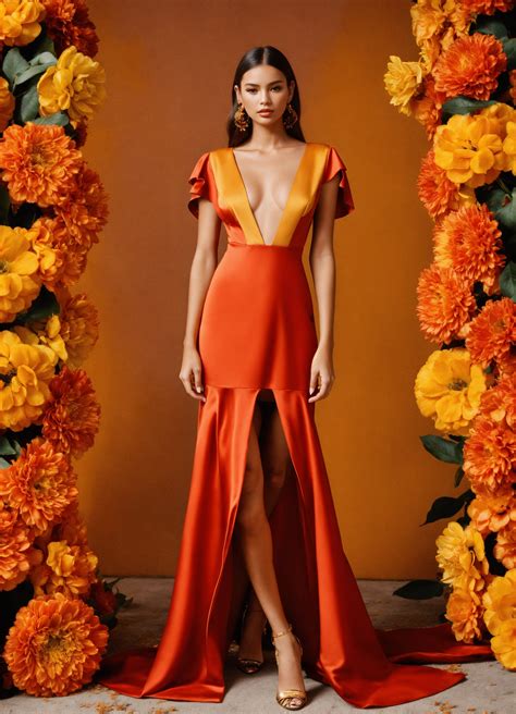 Lexica - Mini-dress on a model with a low neckline, burnt crimson color ...