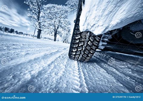 Car tires on winter road stock photo. Image of landscape - 37539778