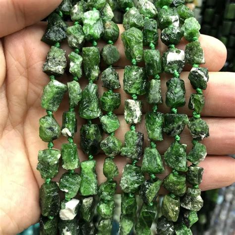 Wholesale 3strings 15.5" Natural Green Diopside Stone Raw Chip Nugget Beads,8x10mm Stone Nugget ...