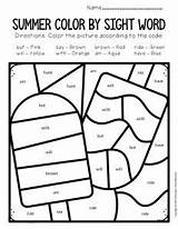 Color By Sight Word Summer Kindergarten Worksheets sketch template