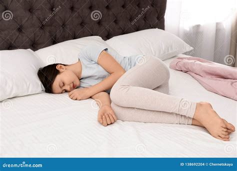 Cute Little Girl Sleeping in Bed Stock Photo - Image of girl, dreaming: 138692204