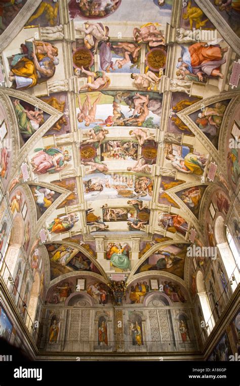 Sistine Chapel ceiling frescoes by Michelangelo Vatican Museum Rome Stock Photo, Royalty Free ...