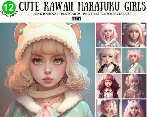 Kawaii Harajuku Girl Clipart PNG Bundle Cute Harajuku Kawaii - Etsy