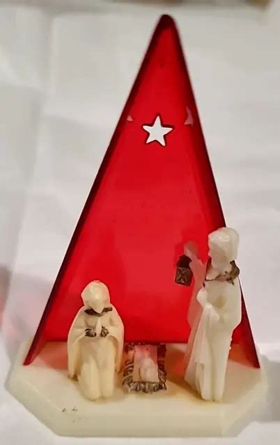 VINTAGE ARA PLASTICS Christmas Nativity Scene Red Background Made in Hong Kong $9.99 - PicClick