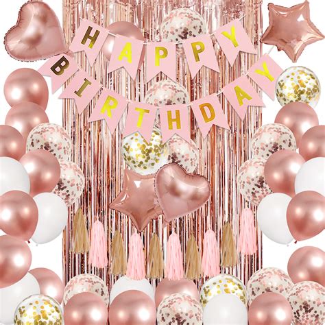 Buy Amandir Rose Gold Birthday Party Decorations Kit, Confetti Foil Rose Gold Balloons Happy ...