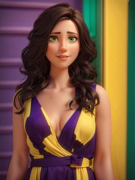 Premium AI Image | 3d cartoon style character of pretty women in yellow outfit created with ...