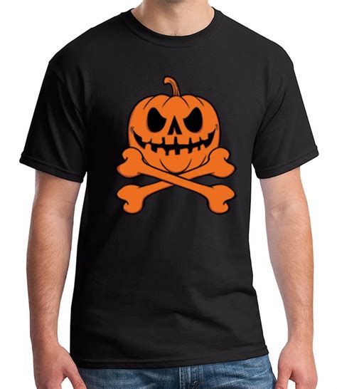 Ridiculous T Shirts Men's Short Halloween Pumpkin Skeleton Adult's T Shirt Crossbones Scary Tee ...