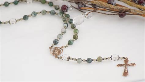 Our Lady of Guadalupe Rosary Beads in Moss Agate