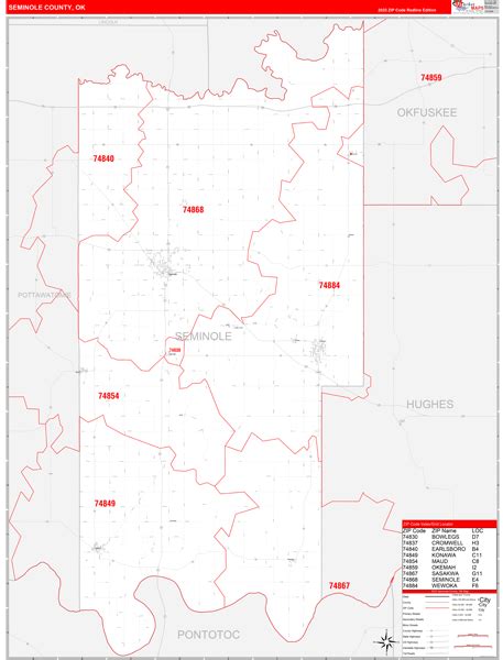 Seminole County, OK Zip Code Wall Map Red Line Style by MarketMAPS ...