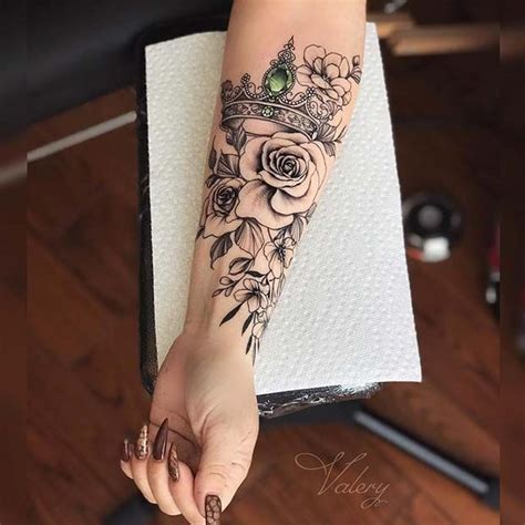 Beautiful Crown Tattoo with Flowers #tattoosformen | Forearm tattoo ...