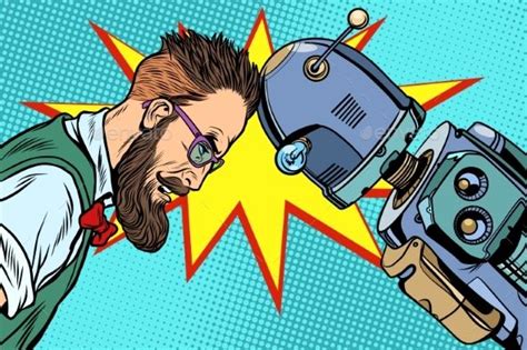 Robot Vs Human, Humanity and Technology | Retro vector, Graphic design ...