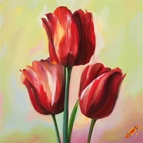 Oil painting of three tulip flowers on Craiyon