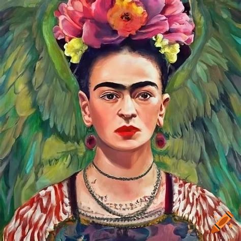 A painting of frida kahlo with angel wings