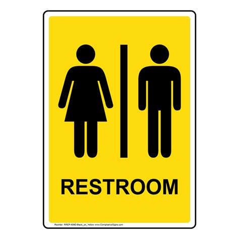 Portrait Yellow Unisex Restroom Sign With Symbol RREP-6990-Black_on_Yellow